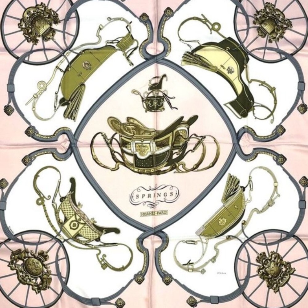 Hermès 'Springs' Equestrian Silk Scarf - Pink & Gold